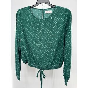 Vixbe Womens Round Neck Cropped Blouse Keyhole Back Long Sleeve Size S Green NWT